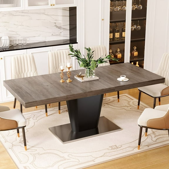 FOROUTIA Modern Extendable Dining Table for 6-10,Wooden Farmhouse Table for Kitchen & Dinner