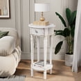 thumbnail image 1 of FOROUTIA Modern White Tall End Table,2-Tier Round End Table for Living Room,Bedroom,Space Saving, 1 of 7