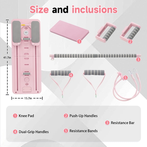 FOROUTIA All in One Foldable Pilates Reformer Board Set, 41.7 Inch Full Body Home Workout Fitness Sliding Board with Complete Accessories, Indoor Abdominal Leg Core Exercise Equipment, Pink