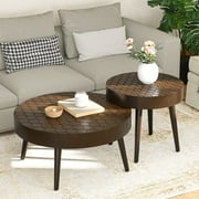 FOROUTIA Nesting Round Wood Coffee Table Set of 2,Morden Circle Side Table for Living Room
