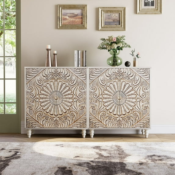 FOROUTIA Vintage Accent Cabinet with Adjustable Shelves,Sideboard Buffet Cabinet for Kitchen,Living Room