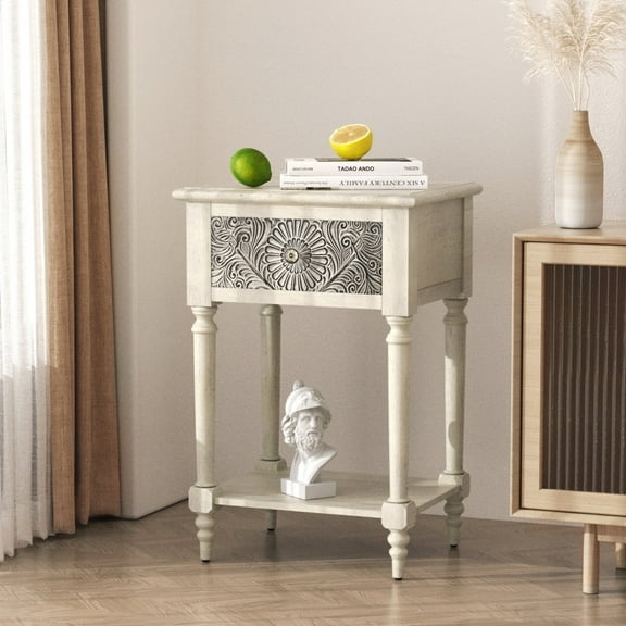 FOROUTIA Vintage Nigtstand,2-Tier Wood Bed Side Table with Storage Drawer for Bedroom,Indoor Use