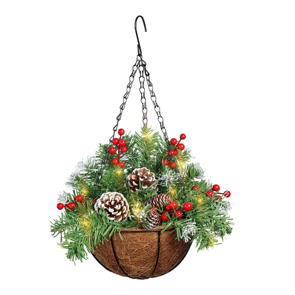 FORSHUYU Christmas Artificial Hanging Basket,Christmas Flower Hanging