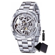 FORSINING Men Skeleton Automatic Winding Mechanical Watches Gold Stainless Steel Waterproof Male Wristwatch