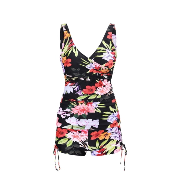 FORTANT Women's Floral Print Plus Size Two Piece Tankini Swimsuits Ruched Tummy Control Tankini Top with Swim Shorts, Size S-4XL
