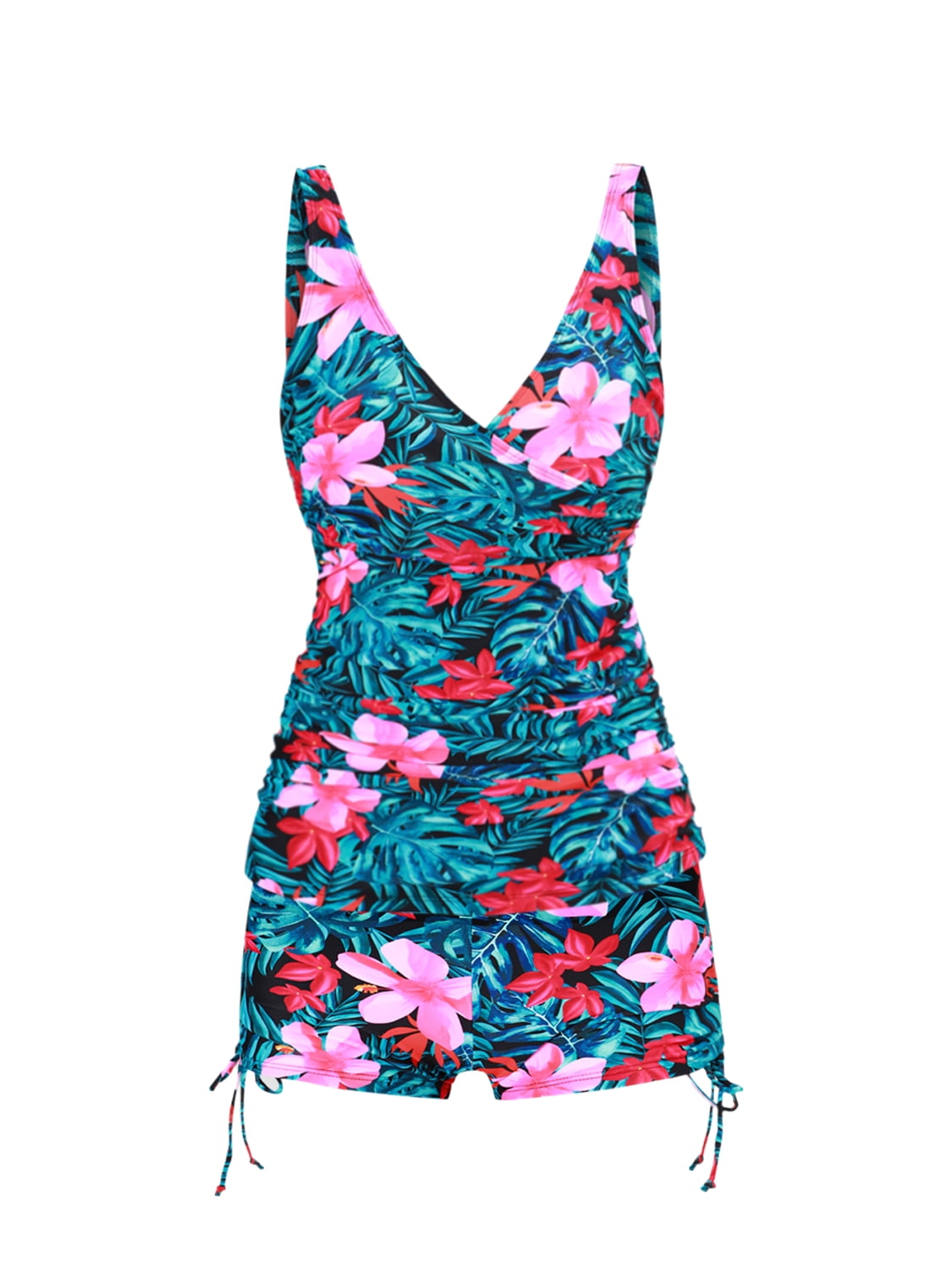 Sunset and Swim Plus Size Botanical Print Two-Tone Two-Piece Tankini Swimsuit main image 1