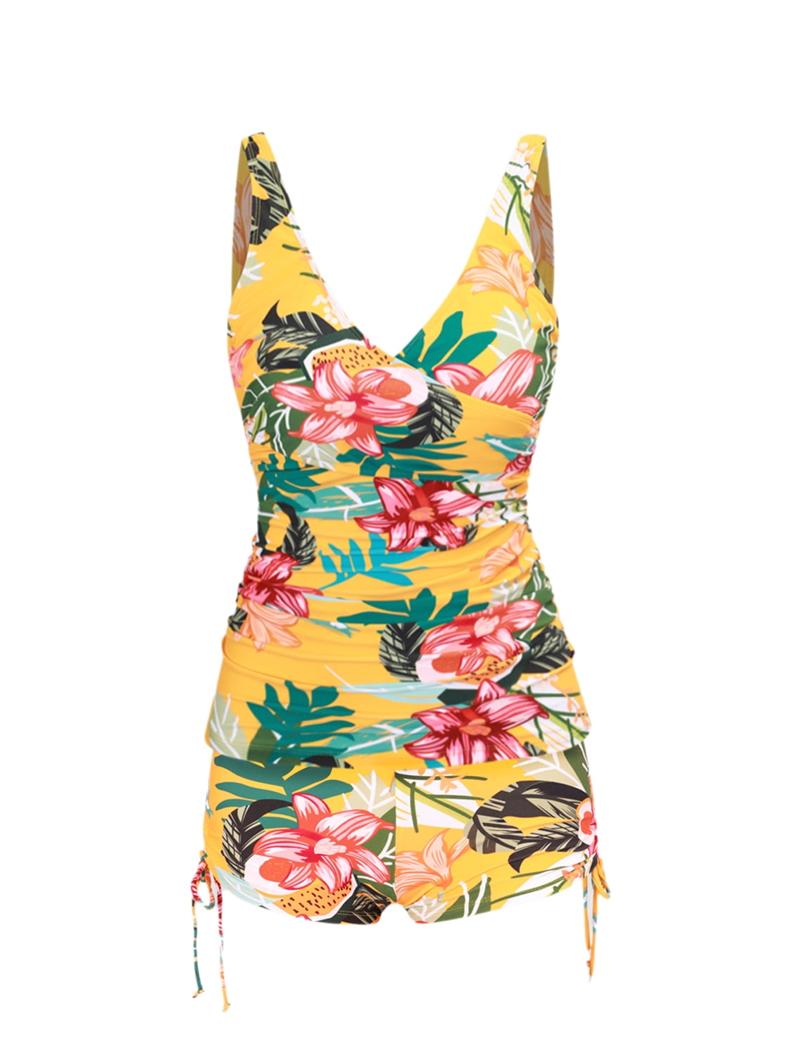 Sunset and Swim Plus Size Botanical Print Two-Tone Two-Piece Tankini Swimsuit main image 0