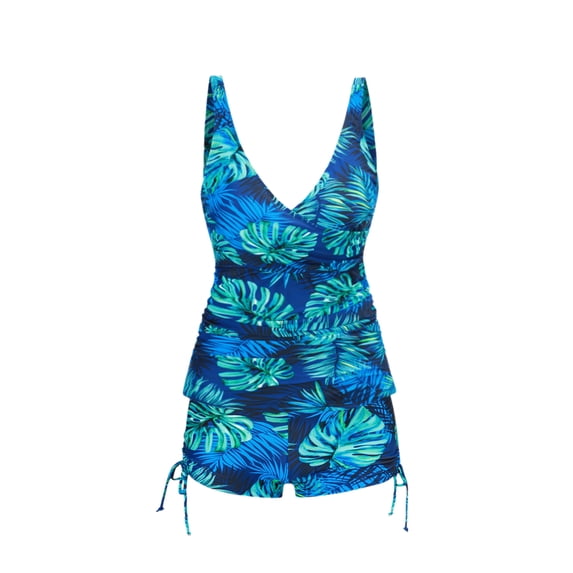 FORTANT Women's Floral Print Plus Size Two Piece Tankini Swimsuits Ruched Tummy Control Tankini Top with Swim Shorts, Size S-4XL