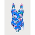 thumbnail image 1 of FORTANT Women's Plus Size One-Piece Swimsuits Floral Print V Neck Tummy Control Side Knotted Swimwear, Size S-4XL, 1 of 6