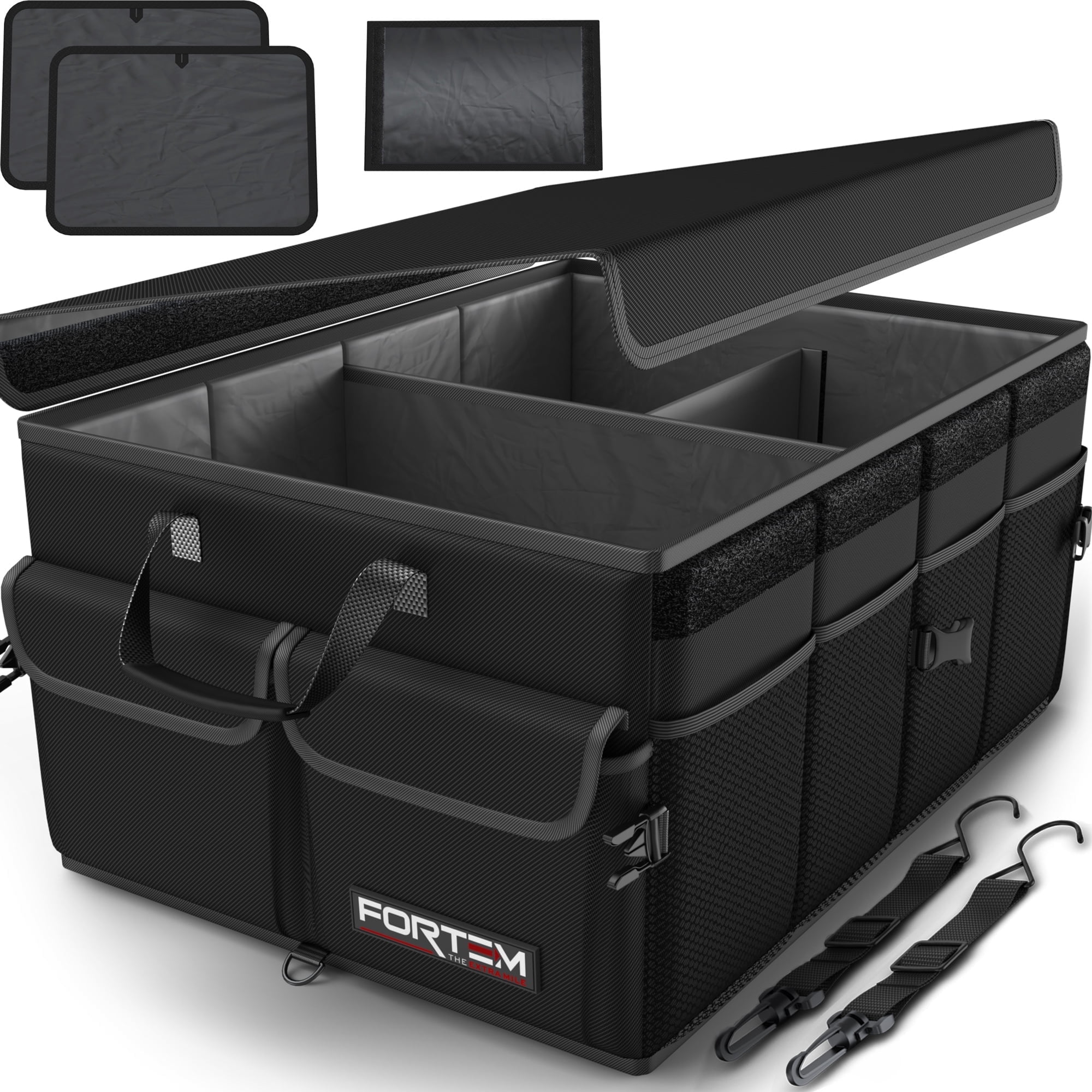 AOKJOY Car Trunk Organizer Auto Opslag Organizer Opvouwbare Multi Compartiment Auto Organizer Verstelbare Bandjes Auto Organizer voor SUV (zwart