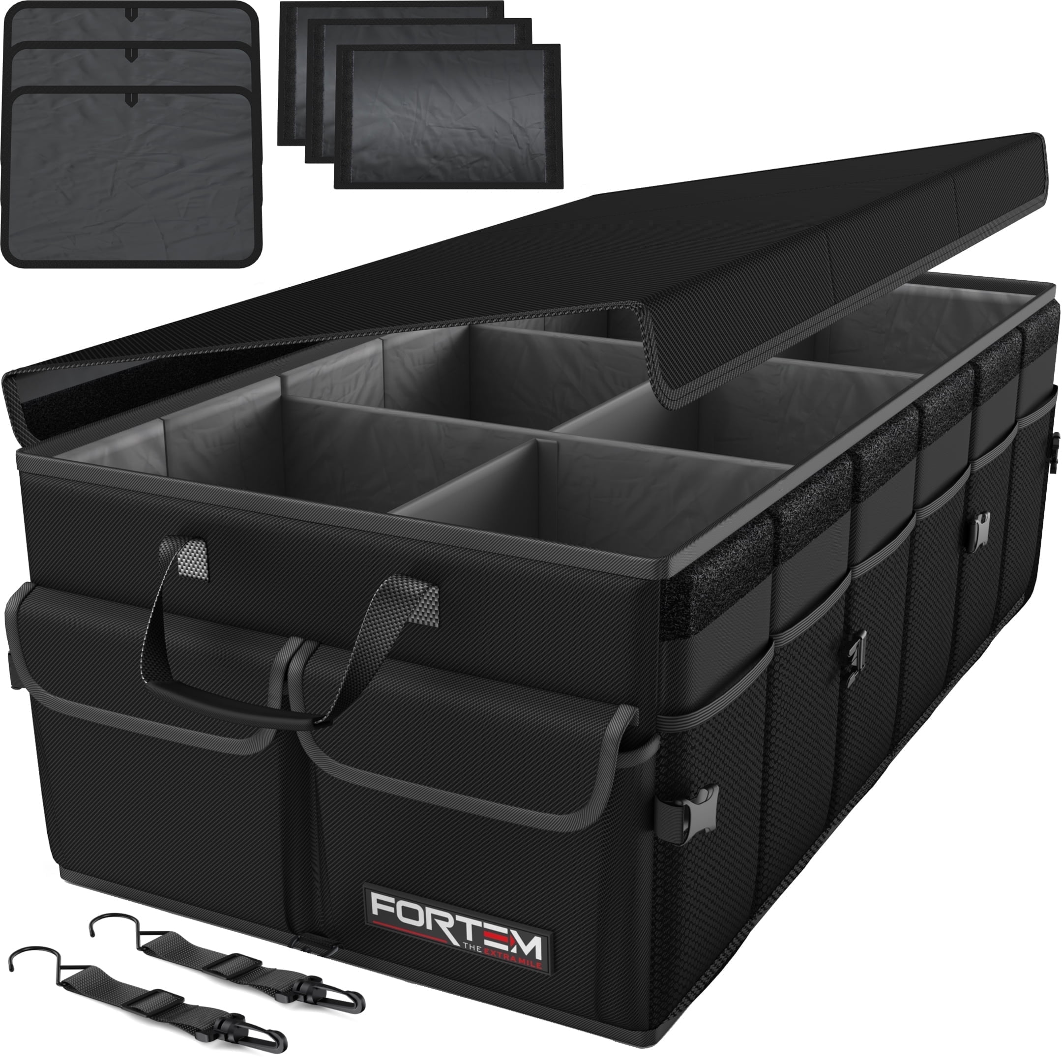 FORTEM Car Trunk Organizer, Collapsible Multi Compartment SUV Organizer, Foldable Storage for Car Accessories for Women Men, 600D Oxford, Non Slip Bottom, Securing Straps, Soft Cover (85L)