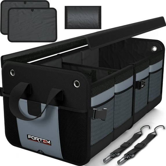 FORTEM SUV Trunk Organizer, Car Organizer, Collapsible Multi-Compartment Storage Bag for Car Accessories for Women Men, 1680D Oxford, Non Slip Bottom, Adjustable Straps, Soft Cover (65L)