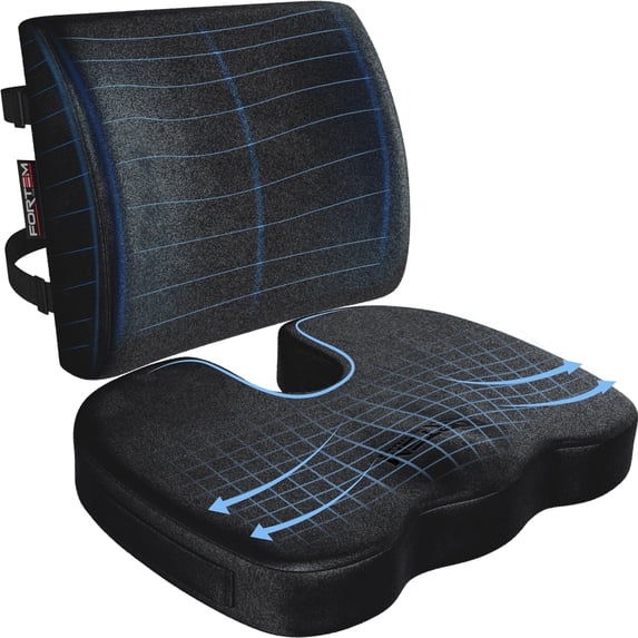 FORTEM Seat Cushion, Office Chair Cushion, Lumbar Support Pillow for Office Chair, Memory Foam Car Seat Cushions, Sciatica Coccyx Tailbone Pain Relief, Cushions for Back Support, Washable, Non Slip