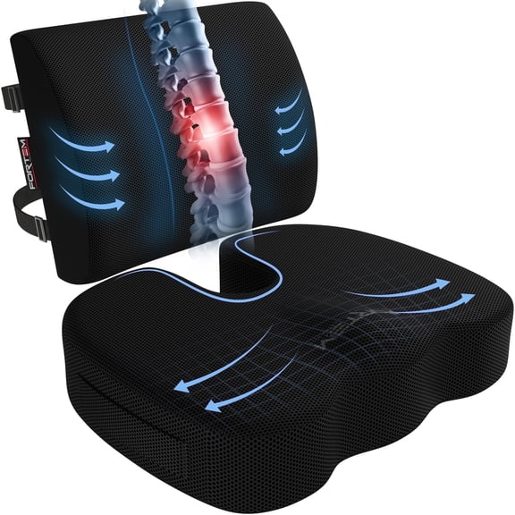 FORTEM Seat Cushion, Office Chair Cushion, Lumbar Support Pillow for Office Chair, Memory Foam Car Seat Cushions, Sciatica Coccyx Tailbone Pain Relief, Cushions for Back Support, Washable, Non Slip