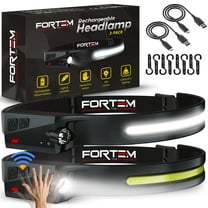 FORTEM Headlamp Rechargeable 2-Pack, 230° Wide Beam LED Head Lamp w/Motion Sensor, 6 Modes for Mechanic, 350 Lumen Hardhat Flashlight, Waterproof Headlight for Camping, Running, Hiking, Cycling