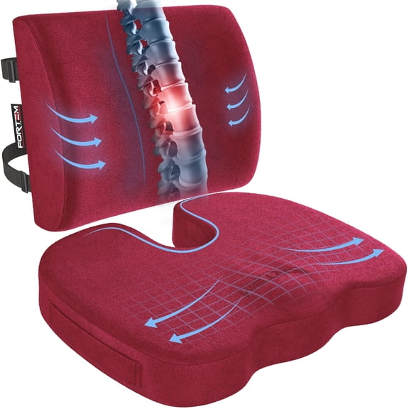 FORTEM Seat Cushion, Office Chair Cushion, Lumbar Support Pillow for Office Chair, Memory Foam Car Seat Cushions, Sciatica Coccyx Tailbone Pain Relief, Cushions for Back Support, Washable, Non Slip