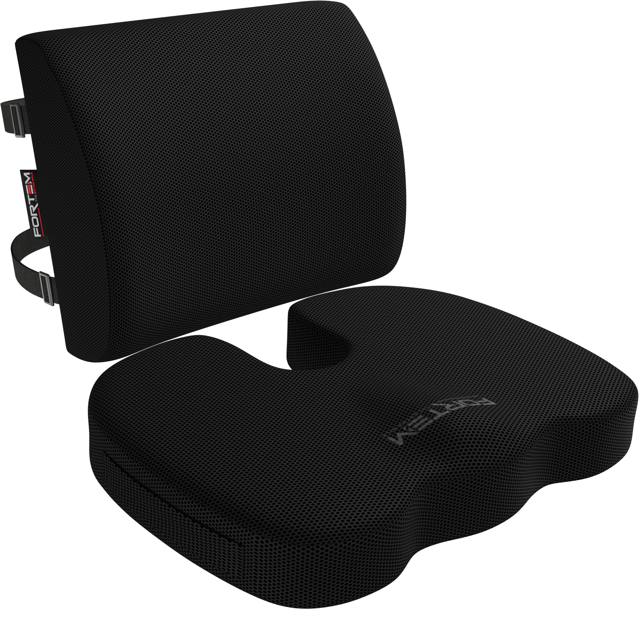 A car seat cushion with memory foam and lumbar support for long