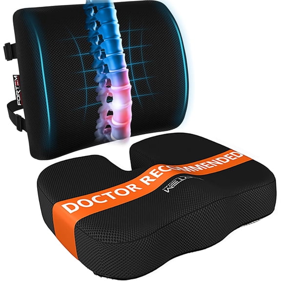 FORTEM Seat Cushion, Office Chair Lumbar Support Pillow for Chair, Memory Foam Car Cushions, Sciatica Coccyx Tailbone Pain Relief, Cushions Back Support, Washable, Non Slip