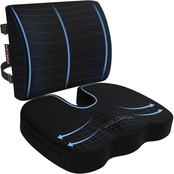 FORTEM Seat Cushion, Office Chair Cushion, Lumbar Support Pillow for Office Chair, Memory Foam Car Seat Cushions, Sciatica Coccyx Tailbone Pain Relief, Cushions for Back Support, Washable, Non Slip