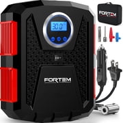 FORTEM Tire Inflator 150 PSI, Bike Pump, 110V AC 12V DC Air Pump for Car Tires, Digital Tire Pressure Gauge w/Auto Pump/Shut Off, Carrying Case Red