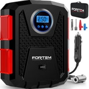 FORTEM Tire Inflator Portable Air Compressor 150 PSI, 12V Electric Bike Pump for Car Tires and Bicycles w/LED Light, Digital Tire Pressure Gauge w/Auto Pump/Shut Off, Carrying Case Red