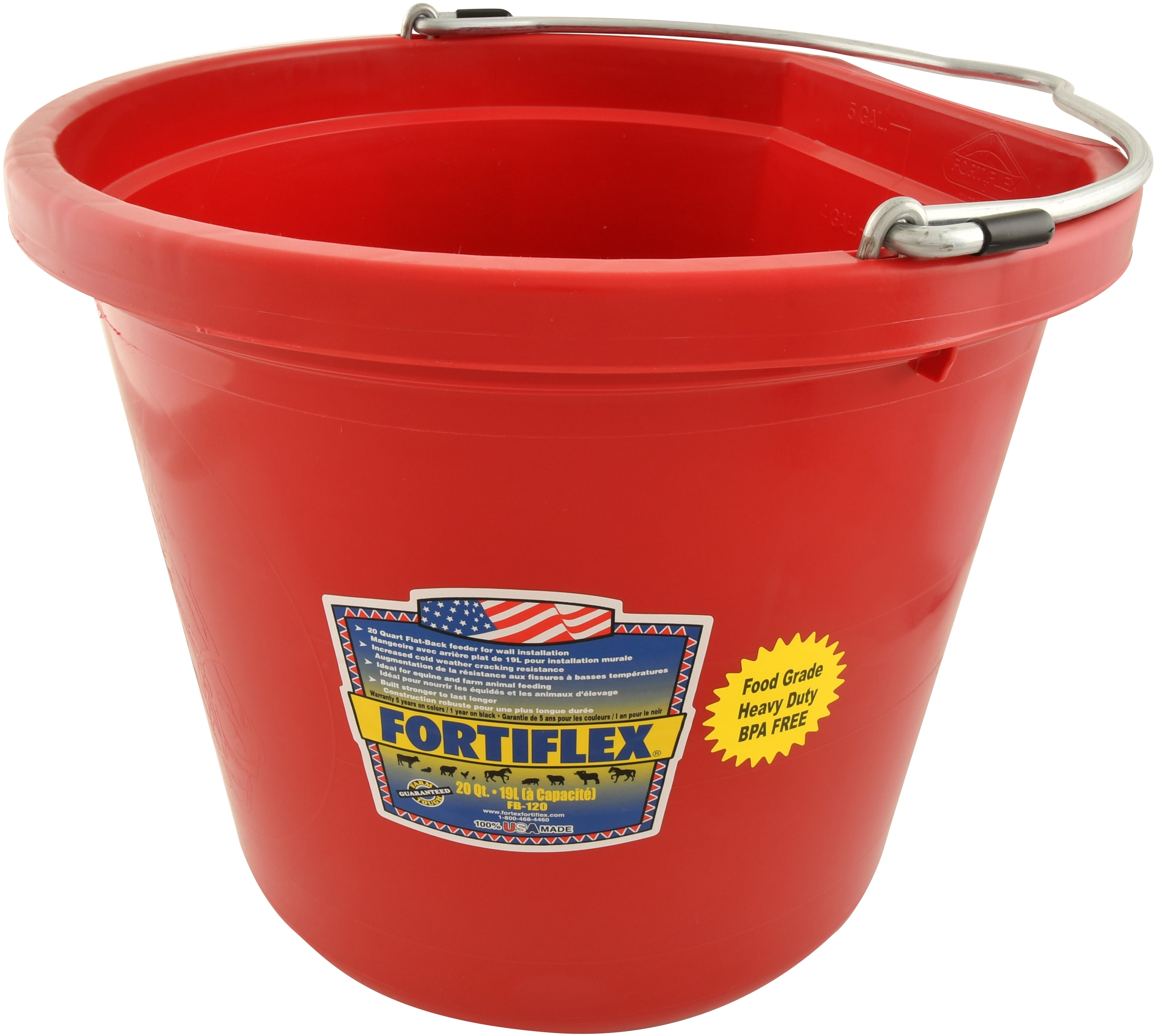 Fortiflex Red Heavy-Duty Rubber-Polyethylene Flat Back Bucket