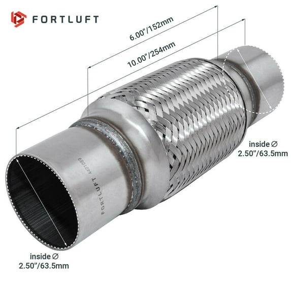 FORTLUFT Exhaust Flex Connector With Extension Pipes Stainless Steel 2.50''x6.00''x10.00''/63.5x152x254mm
