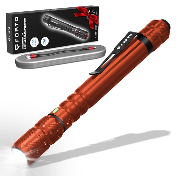 FORTO 1 Pack Orange Led Outdoor Pen Flashlight, Waterproof IP67, Pen Light.