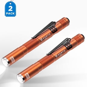 FORTO LED Pen Light, 200 Lumens Pocket Flashlight, IP67 Waterproof, AAA Batteries, Orange 2 Packs