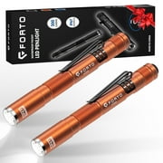 FORTO LED Pen Light, 200 Lumens Pocket Flashlight, IP67 Waterproof, AAA Batteries, Orange 2 Packs