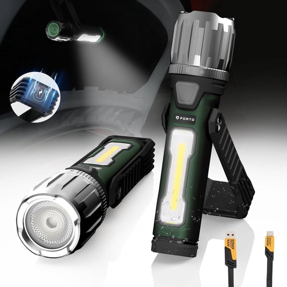 FORTO Magnetic Work Light, 2000 Lumen IPX8 and 5 Modes 5000mAh Flashlight, Outdoor and Indoor