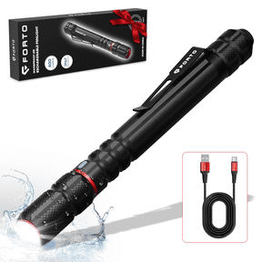 FORTO 1 Pack Black Rechargeable Pen Light Flashlight, 400 Lumens Small Pocket Flashlight with Clip, IP67 Waterproof, 2 Light Modes, 3-Color Battery Indicator, Type-C Charging, for Inspection,Emergenc