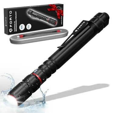 FORTO Rechargeable Outdoor Pen Flashlight, Waterproof IP67, 400 Lumens, LED, Black (1 Pack)