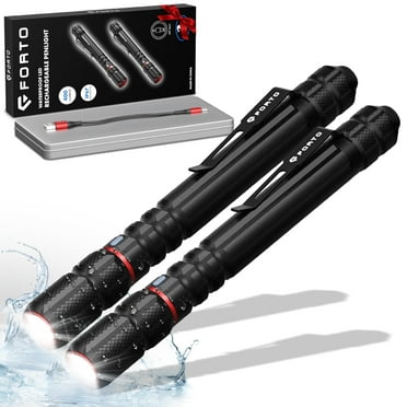 FORTO Rechargeable Pen Light Flashlight, 400 Lumens Small Pocket Flashlight with Clip, IP67 Waterproof, 2 Light Modes, 3-Color Battery Indicator Type-C Charging, for Inspection Emergency（2 Pack）