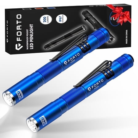 FORTO Small LED Flashlight 200 Lumens IP67 Waterproof, AAA Batteries Penlight, Blue 2 Packs