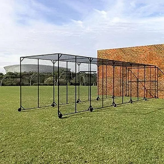 FORTRESS Fixed Concertina Batting Cage | Cricket/Baseball Practice Net | Heavy-Duty Steel Frame with UV-Treated Netting - Available in Multiple Lengths