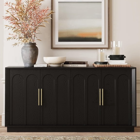 FORTUNETEC Sideboard Buffet Cabinet with Storage, Modern Accent Cabinet with Arched Doors, 67" Large Modular Media Console, Minimalist Credenza for Living Room Kitchen Dining Room Entryway, Black