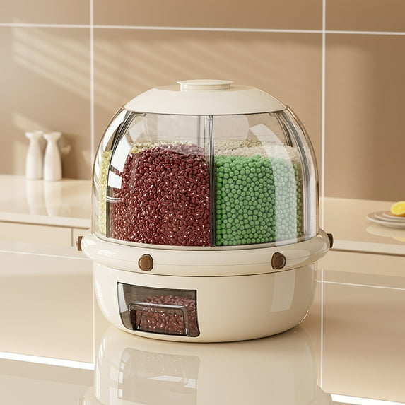 FORU 20Lbs large Grain dispenser 360°Rotating Rice Food Dispenser 6 Grids rice container rotatable Beans Containers Storage with Sealed lid for Peanut Barley Millet and Cereal