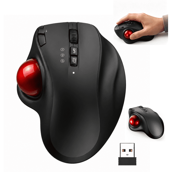 FORU Wireless Ergonomic Trackball Mouse, 2.4G + Dual Bluetooth, 3 Device Switch, Adjustable DPI 800/1200/1600,Silent Click, Full Palm Support for PC, Laptop, Mac, Office Work