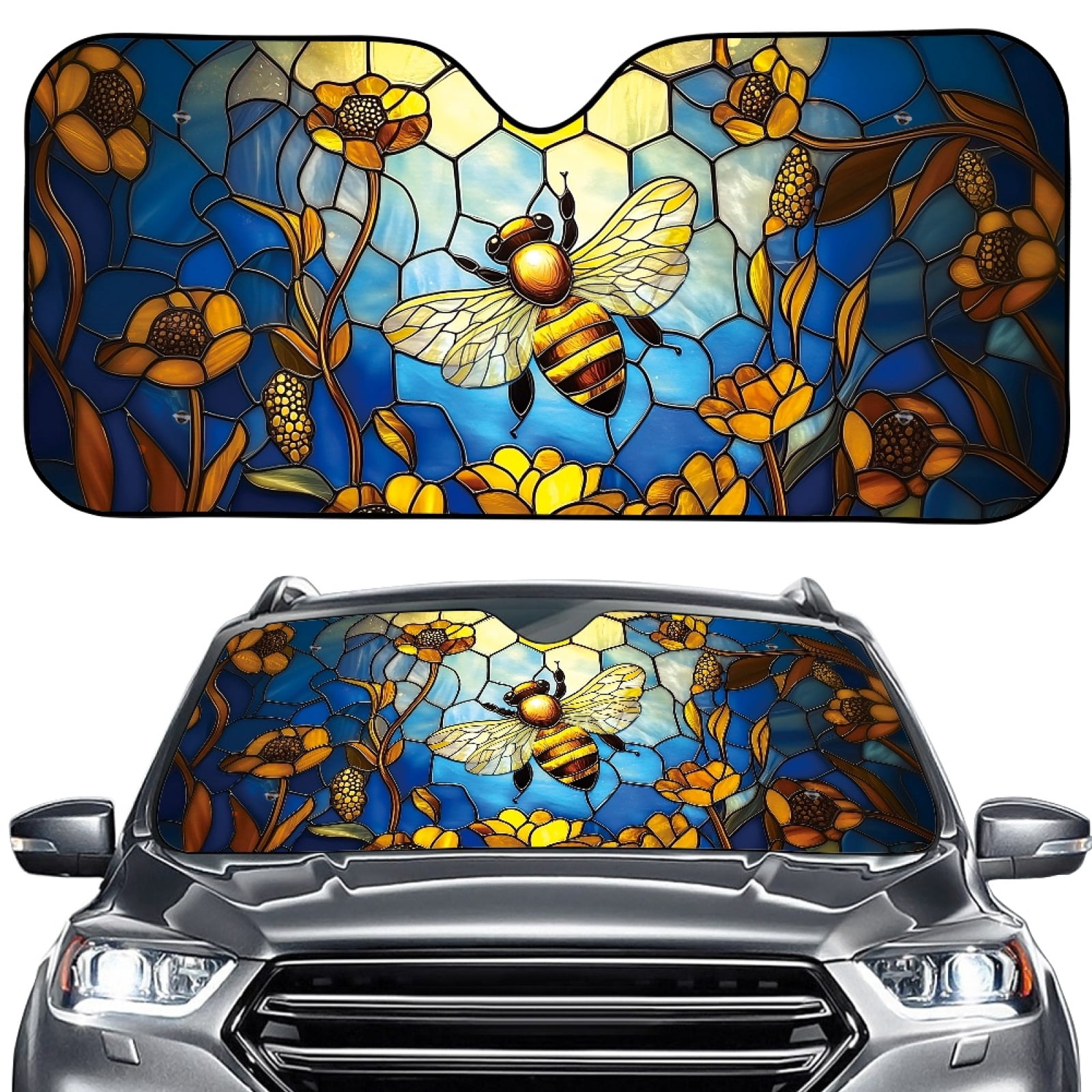 FORUDESIGNS Bee Honeycomb Pattern Car Windshield Sun Shade Thicken ...