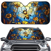 FORUDESIGNS Bee Honeycomb Pattern Car Windshield Sun Shade Thicken Windshield Dash Protector for UV Rays and Sun Heat Protection Sun Visor Car Interior Accessory