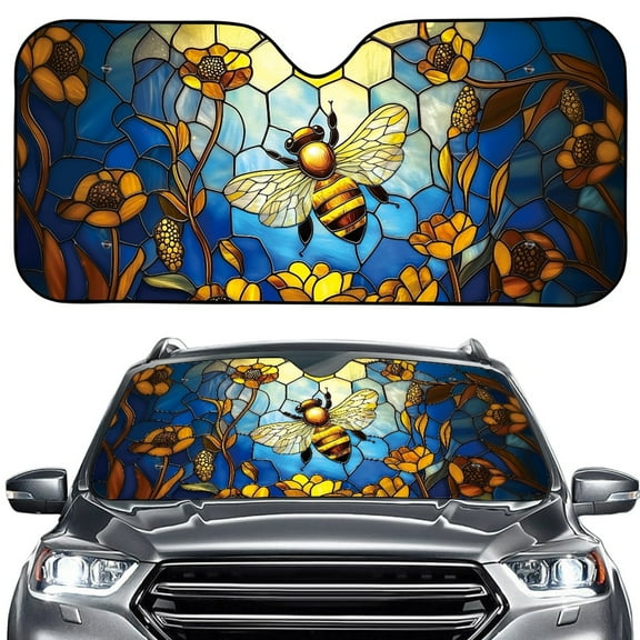 FORUDESIGNS Bee Honeycomb Pattern Car Windshield Sun Shade Thicken Windshield Dash Protector for UV Rays and Sun Heat Protection Sun Visor Car Interior Accessory
