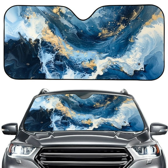 FORUDESIGNS Blue Marble Pattern Car Windshield Sun Shade Foldable Car Window Sun Blocker Heat UV Protection Visor Reflective Sunshade for Protection Car Interior Accessory