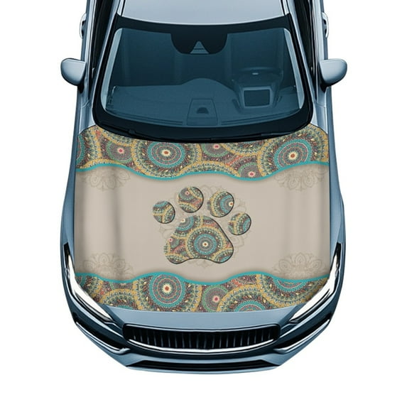 FORUDESIGNS Boho Mandala Dog Paw Print Car Hood Cover, All-Season Car Bonnet Banner Dustproof Portable Car Cloth, Outdoor Indoor Foldable Protective Cover, Universal for Suv Van