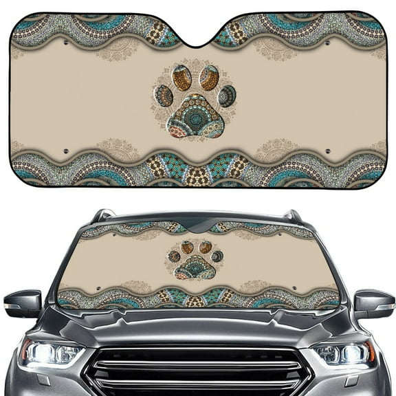 FORUDESIGNS Boho Mandala Dog Paw Print Car Windshield Sun Shade Foldable Dashboard Shield for Vehicle Auto Window Shades for UV Rays and Sun Screen Protection,57.1 x 27.4 inches