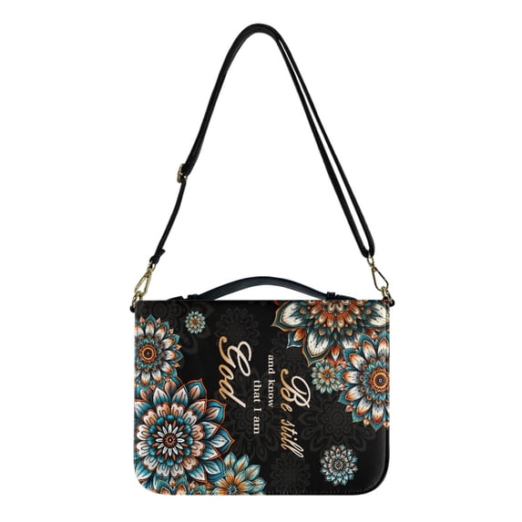 FORUDESIGNS Boho Mandala Flower Pattern Bible Cover Case Be Still And Know That I Am God Bible Bag Study Bible Carrying Cases with Handle Church Bag Bible Protective, L