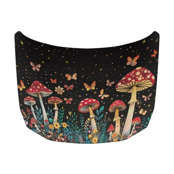 FORUDESIGNS Butterfly Mushroom Flower Print Car Hood Cover Stretchable Car Bonnet Banner Polyester Can be Washed Engine Cover Protective Vehicles Decorate Accessories