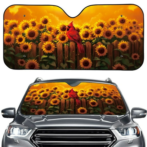 FORUDESIGNS Cardinal Sunflower Pattern Car Windshield Sun Shade Foldable Auto Windshield Dash Protector Auto Window Shades for UV Rays and Sun Screen Protection,57.1 x 27.4 inches