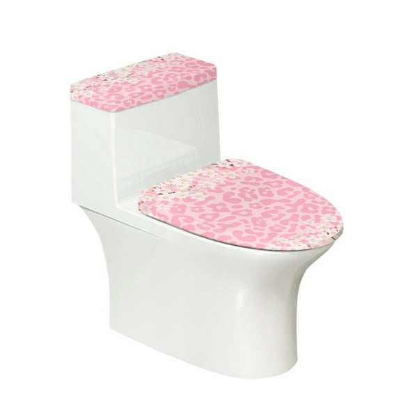 FORUDESIGNS Cherry Blossom Leopard Pattern 2 Pack Toilet Lid Cover with Toilet Tank Lid Cover, Adjustable Toilet Protector, 15-21 in, Fits Most Round Elongated and Oblong Lids