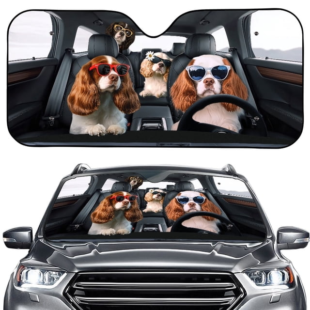 FORUDESIGNS Cocker Spaniel Pattern Car Windshield Sun Shade Waterproof Auto Window Sun Shade Visor Block UV Rays Reflective Sunshade for Protection 57.1 x 27.4 inches